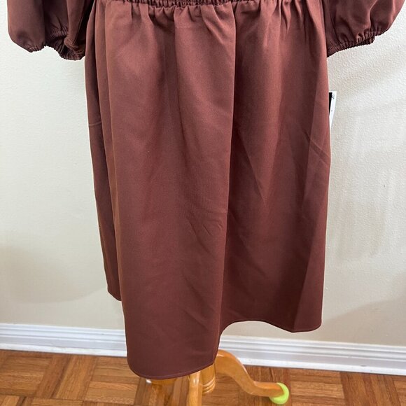 Bar III Womens Smocked Off The Shoulder Dress Puff Sleeves XL Brown - Picture 5 of 10